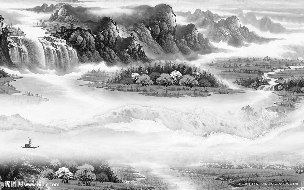 背景墙客厅人气山水 tif分层