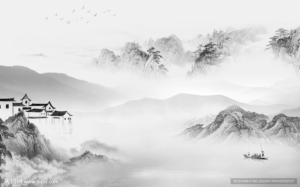 新中式客厅人气山水 tif分层