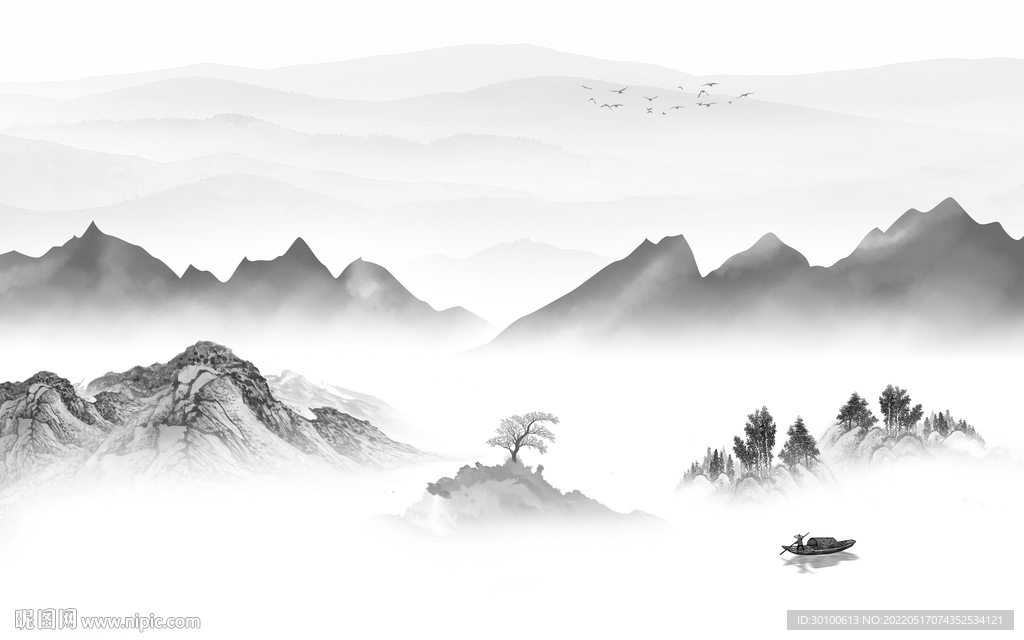 中式客厅人气山水 tif分层