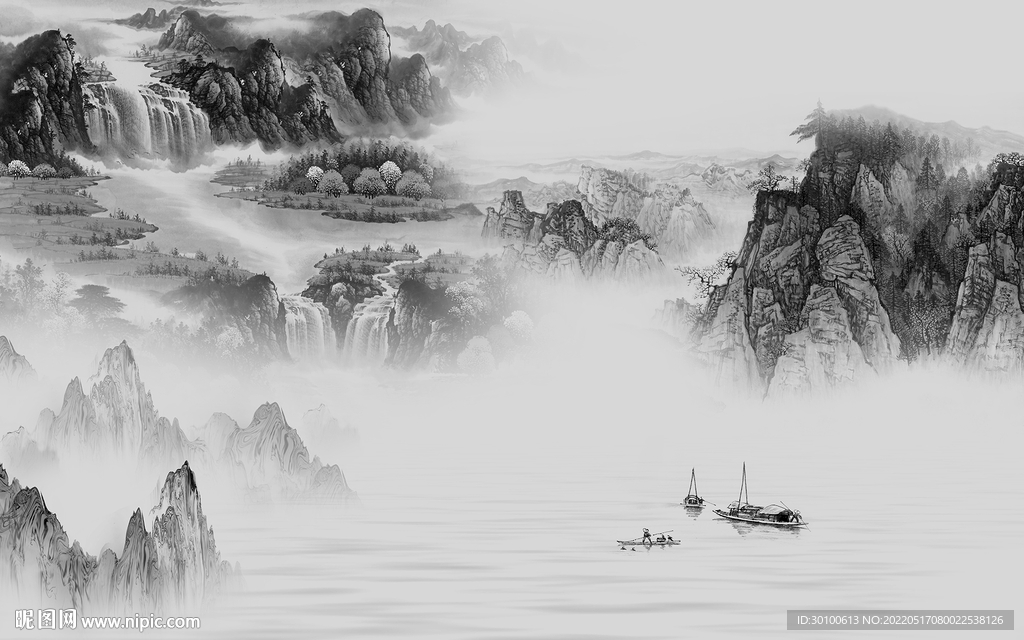 高档 客厅爆款山水 tif分层