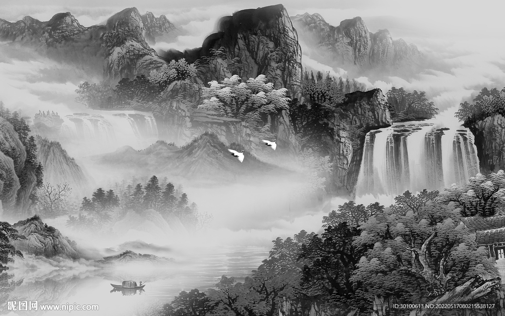 电视高档灰色山水 tif分层