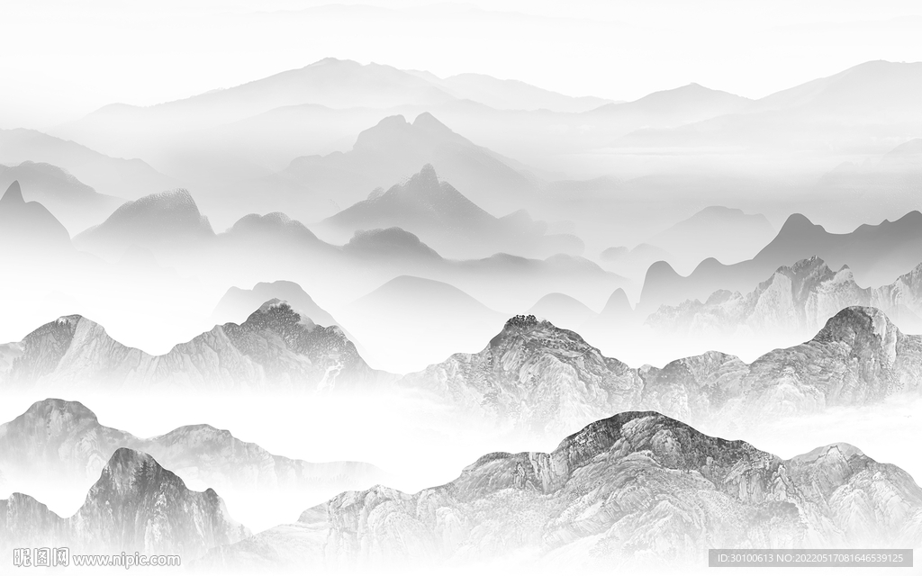 新款高档灰色山水 tif分层