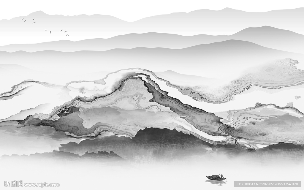 新中式高档灰色山水 tif分层