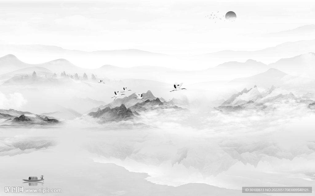 爆款高档灰色山水 tif分层