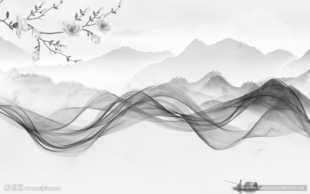 水墨 高档灰色山水 tif分层