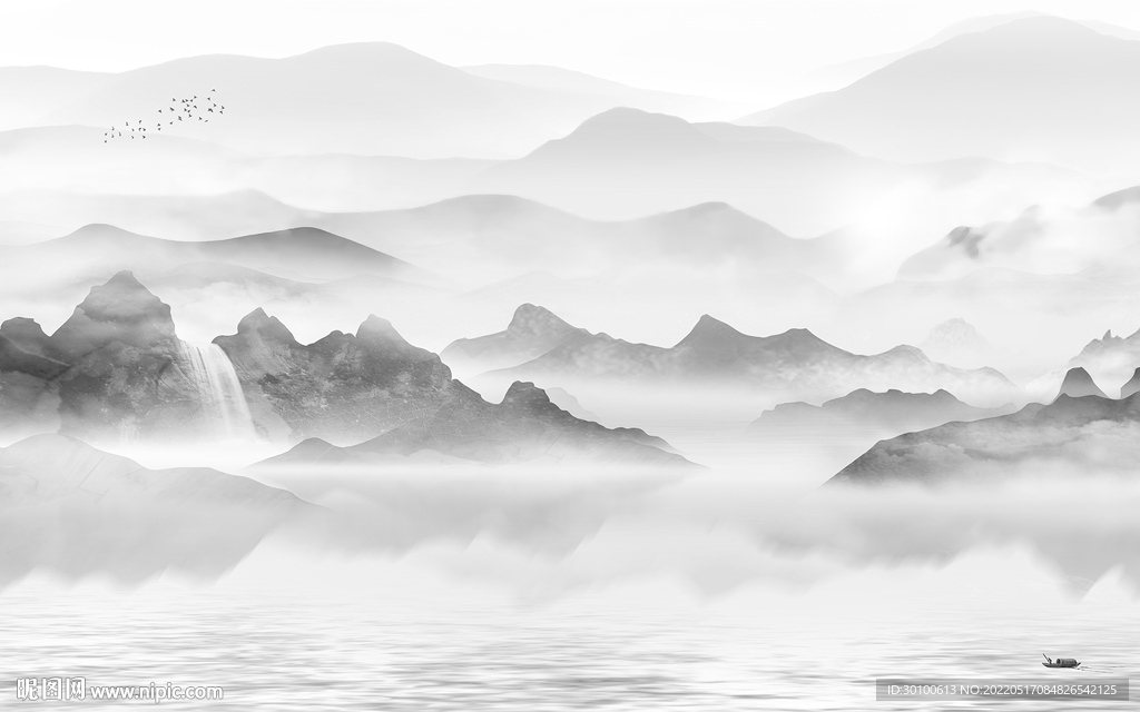 大气高档灰色山水 tif分层