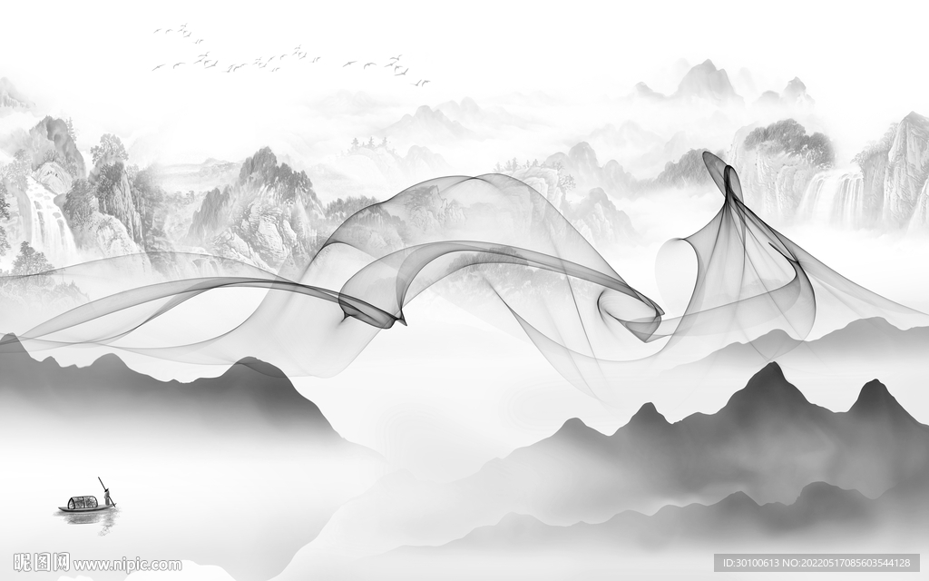 高清 高档灰色山水 tif分层