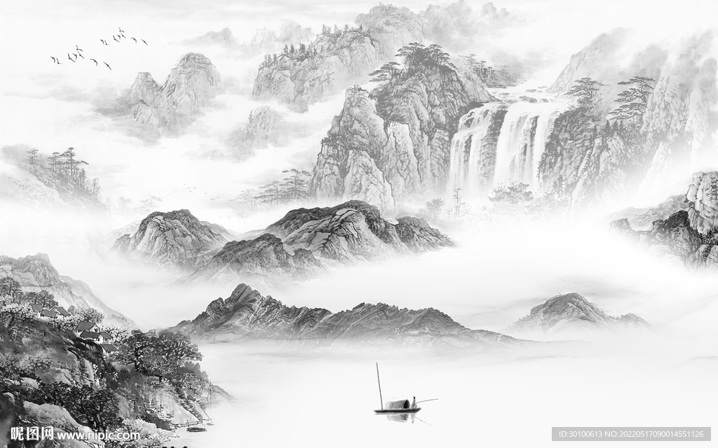 新上架客厅灰山水画 tif分层