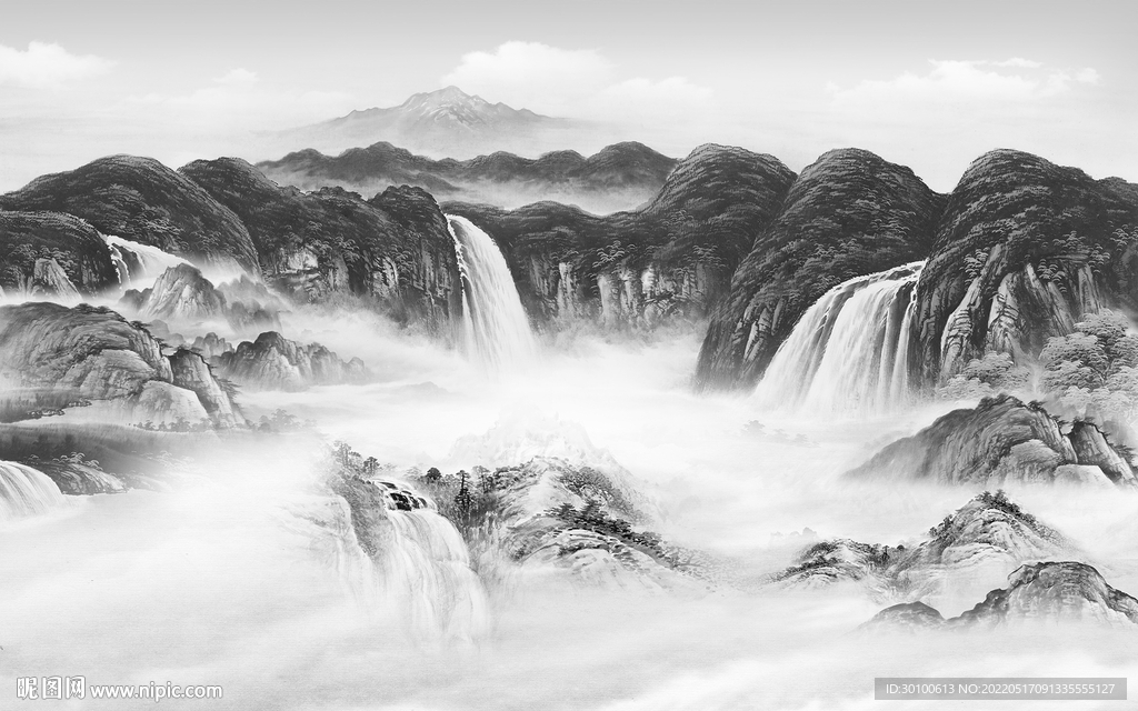 新款客厅灰山水画 tif分层