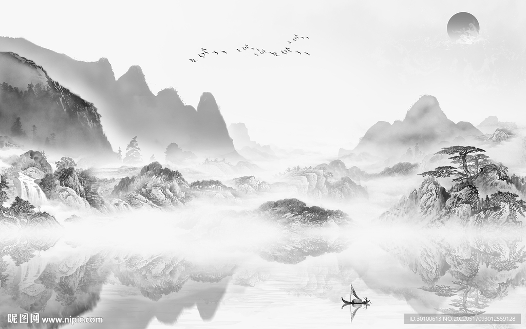 现代客厅灰山水画 tif分层