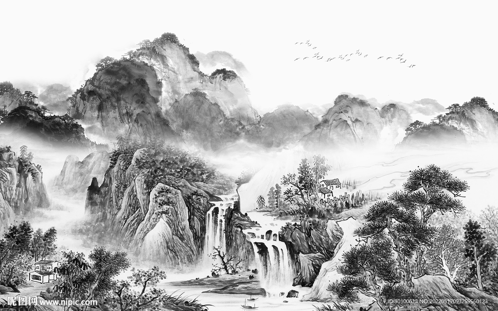 简约 客厅灰山水画 tif分层