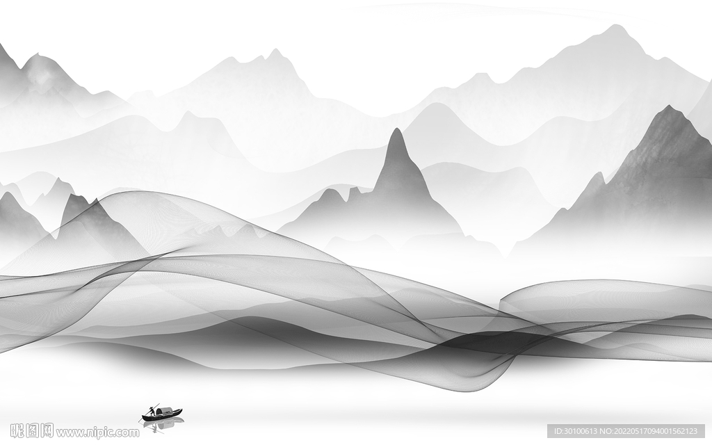 背景墙高档灰色山水 tif分层