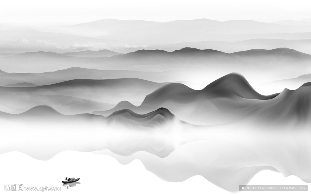 人气客厅灰山水画 tif分层