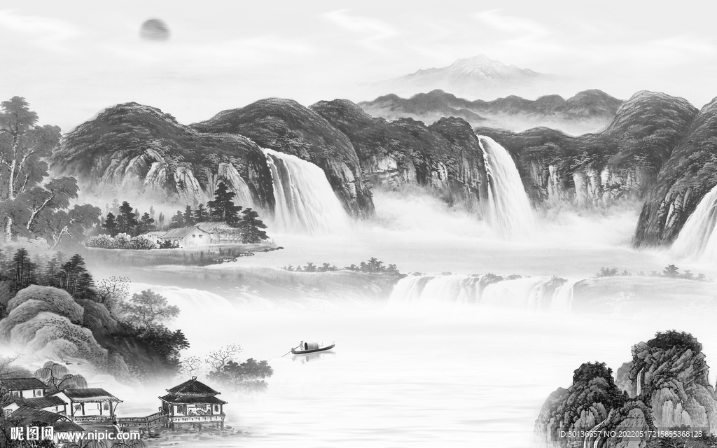 背景墙客厅画山水图 tif分层