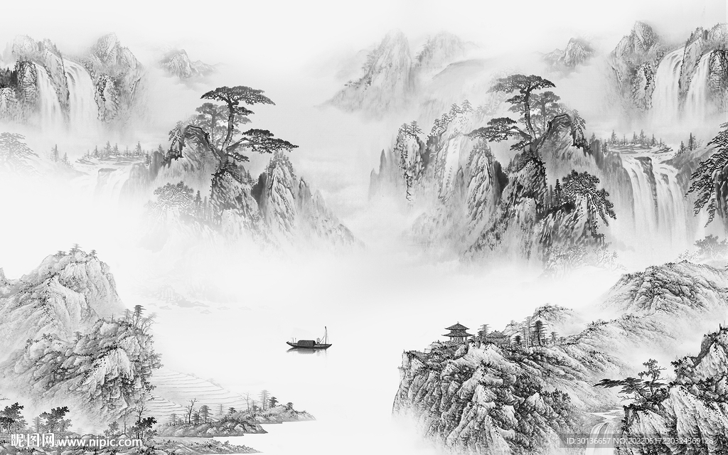 别墅客厅画山水图 tif分层