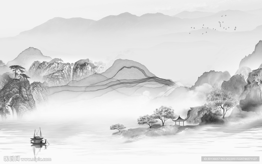 爆款客厅画山水图 tif分层