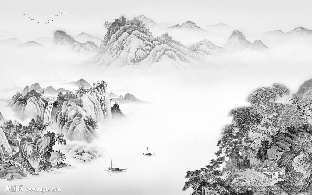 新品客厅画山水图 tif分层