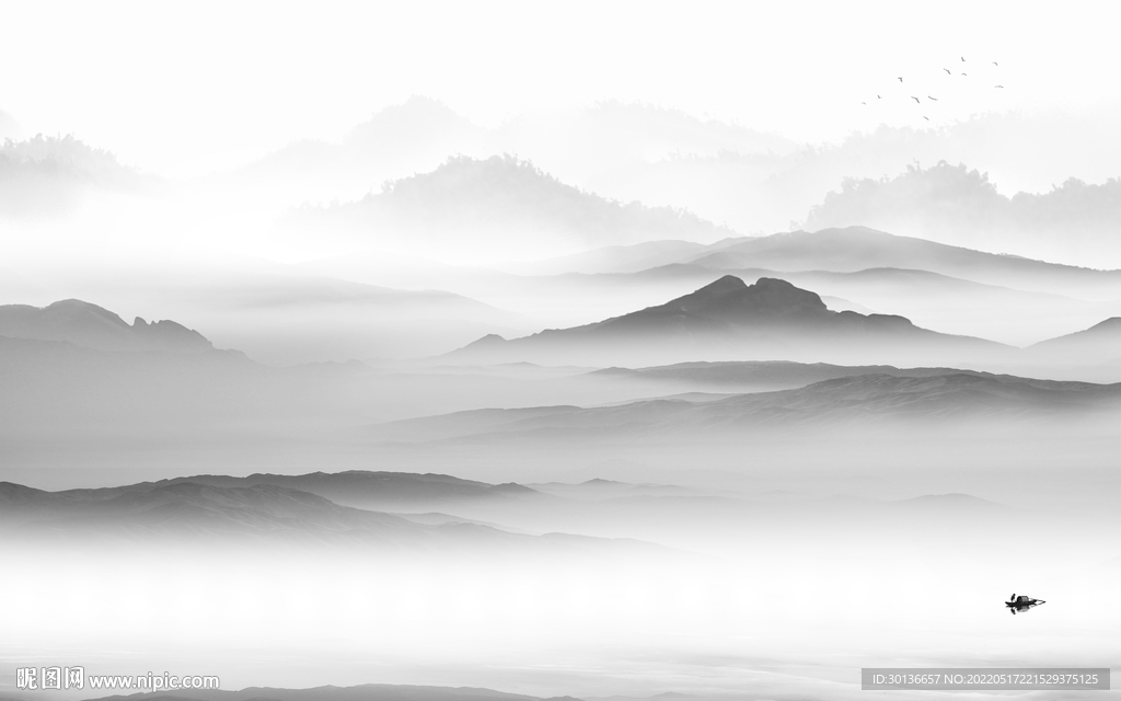 水墨客厅画山水图 tif分层