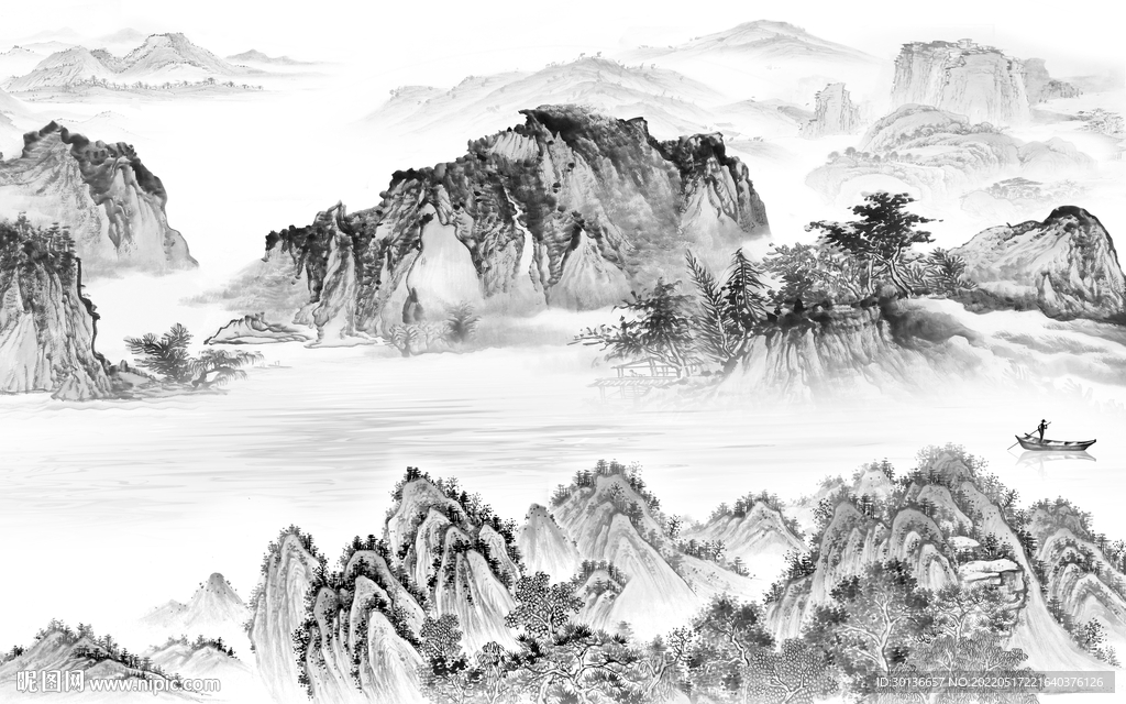 中国风客厅画山水图 tif分层