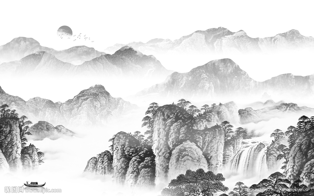 中式客厅画山水图 tif分层