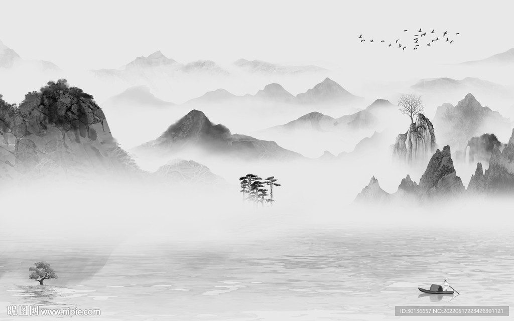 高档客厅画山水图 tif分层