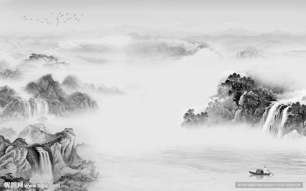 高清 客厅画山水图 tif分层