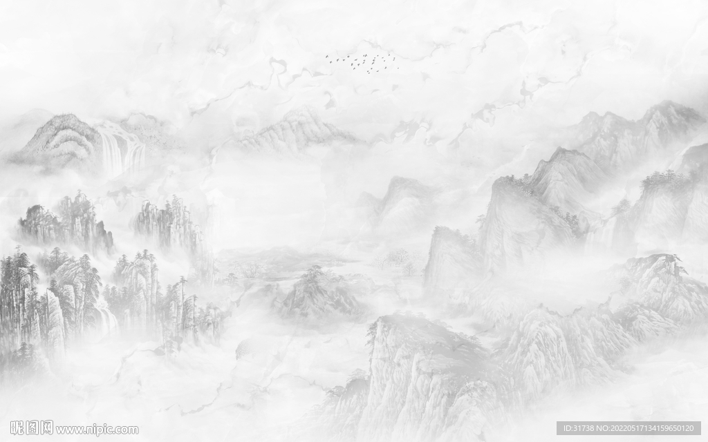 别墅 背景中式山水 tif分层