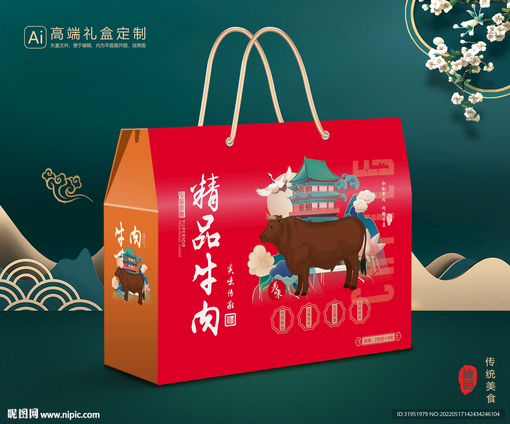 牛肉包装 熟食礼盒平面展开图