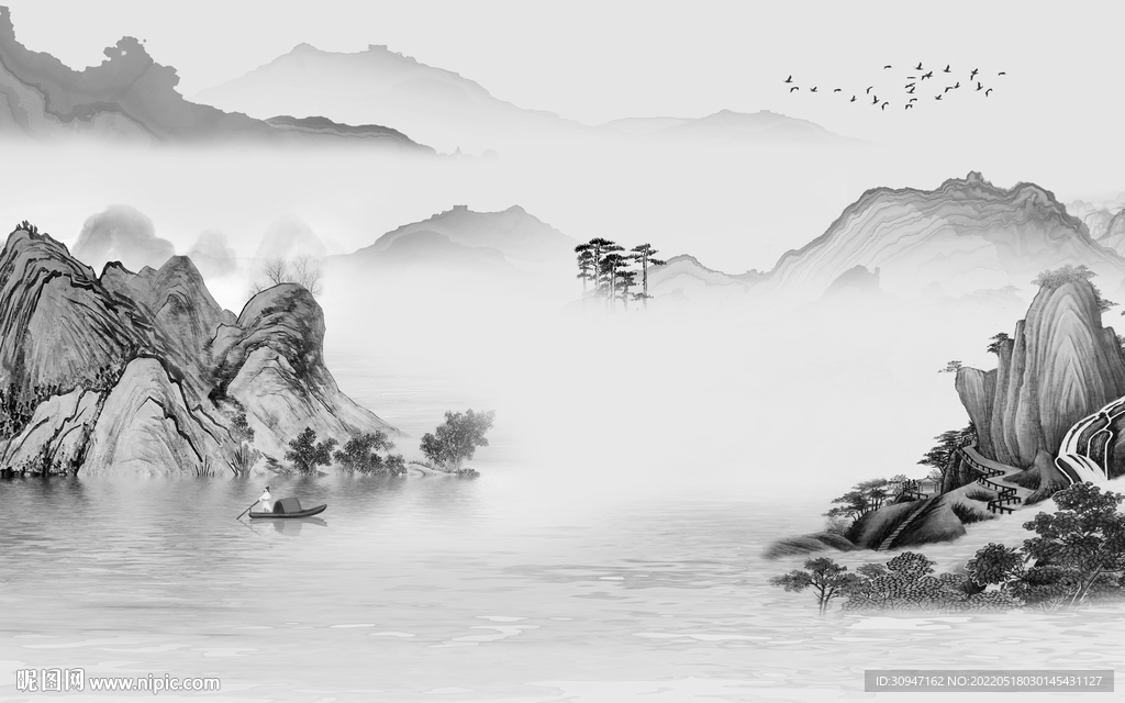 高档现代意境山水 TIF分层