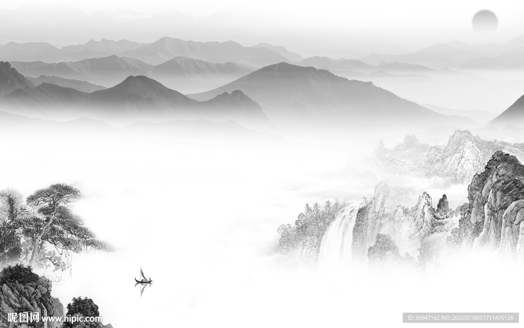 新款中式灰色山水 TIF分层