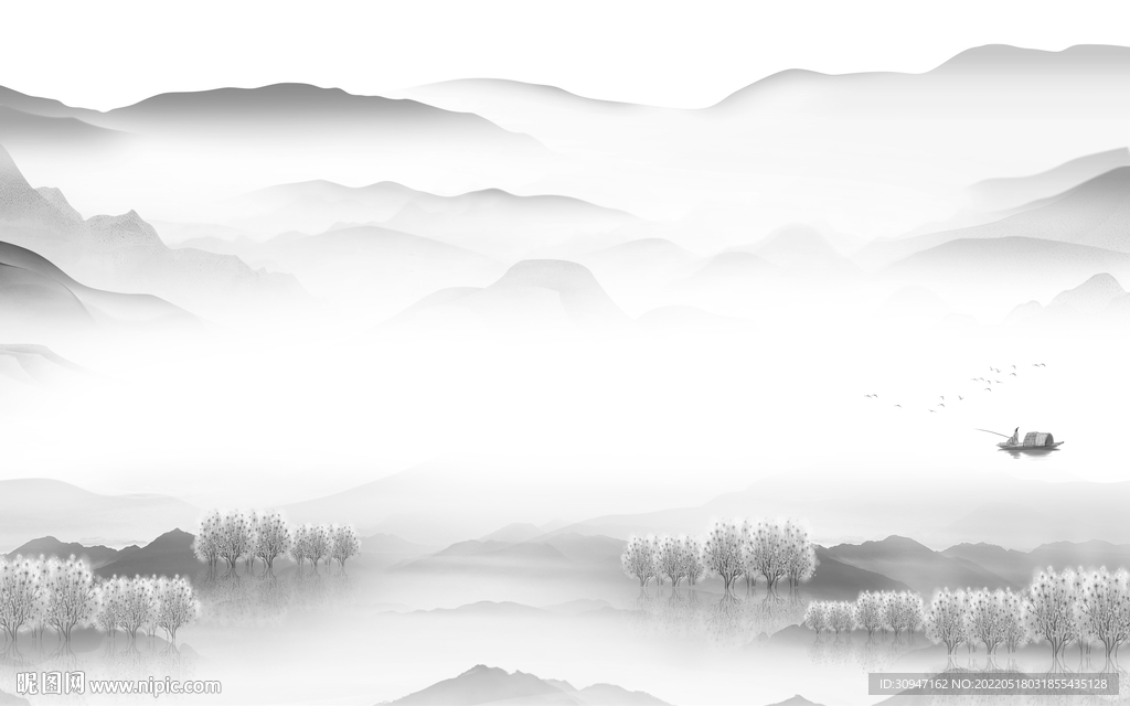 最新 中式灰色山水 TIF分层