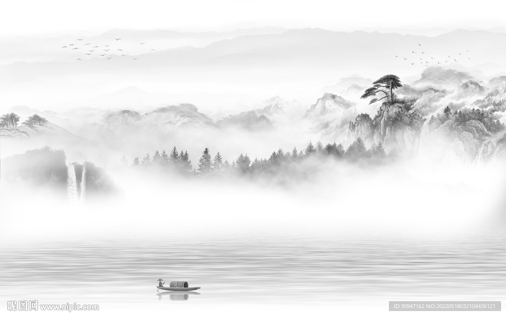 简约中式灰色山水 TIF分层