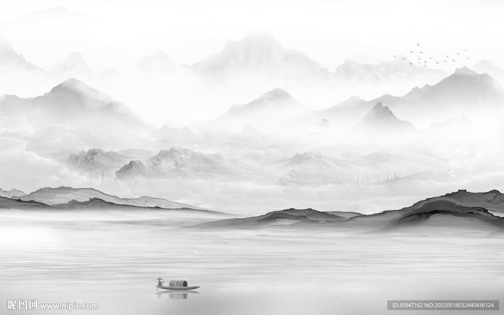 人气中式灰色山水 TIF分层