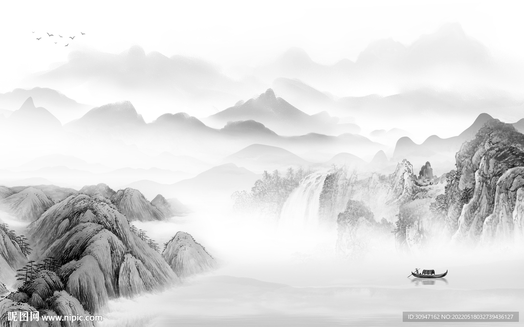 高清 中式灰色山水 TIF分层