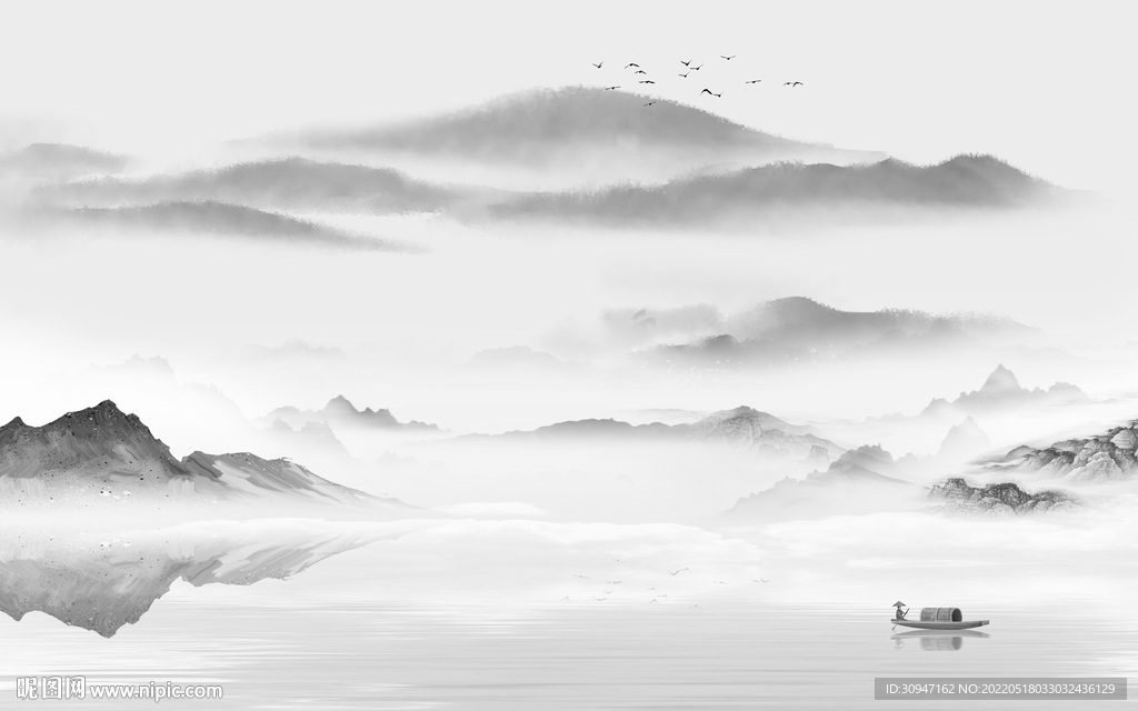 大气中式灰色山水 TIF分层