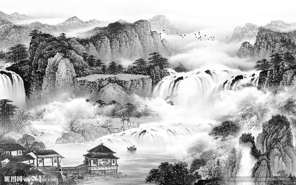 新中式灰色山水 TIF分层