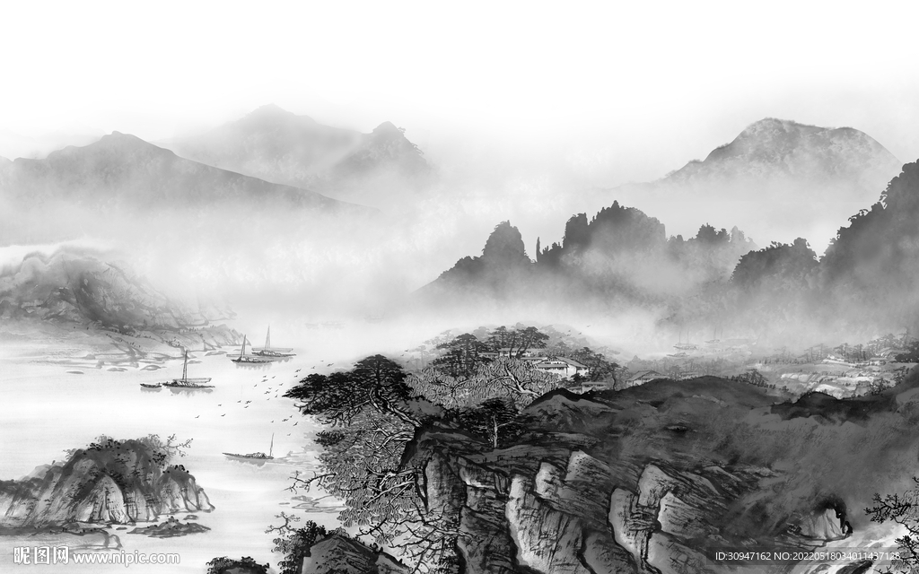 客厅风景灰色山水 TIF分层