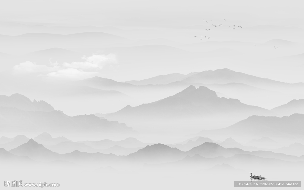 水墨 中式灰色山水 TIF分层