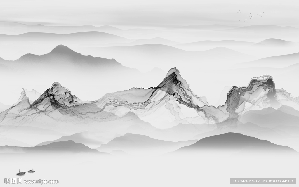 电视客厅灰山水画 TIF分层