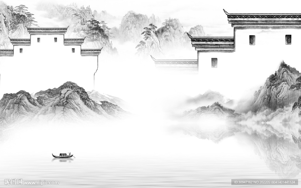 背景墙客厅灰山水画 TIF分层