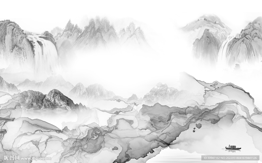 新品客厅灰山水画 TIF分层