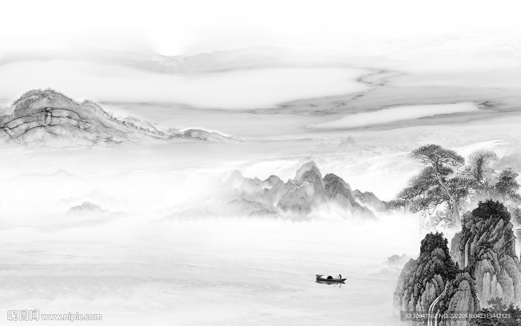 爆款客厅灰山水画 TIF分层