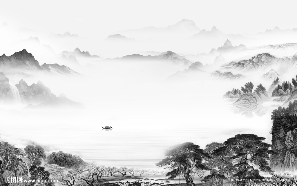 新款客厅灰山水画 TIF分层