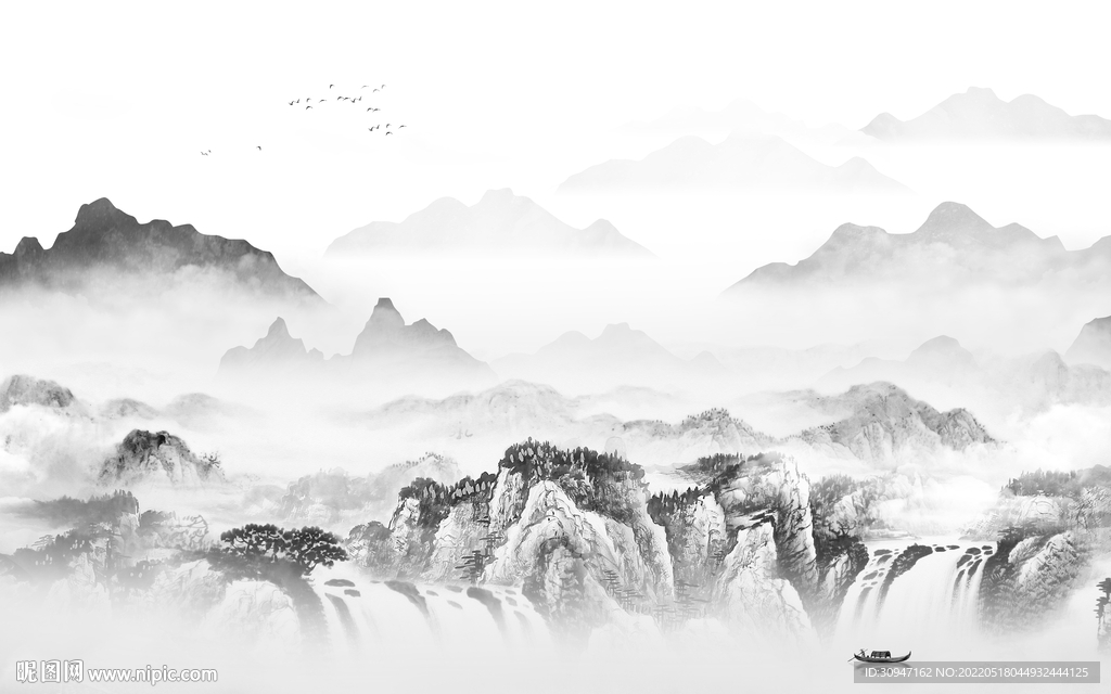 人气 客厅灰山水画 TIF分层