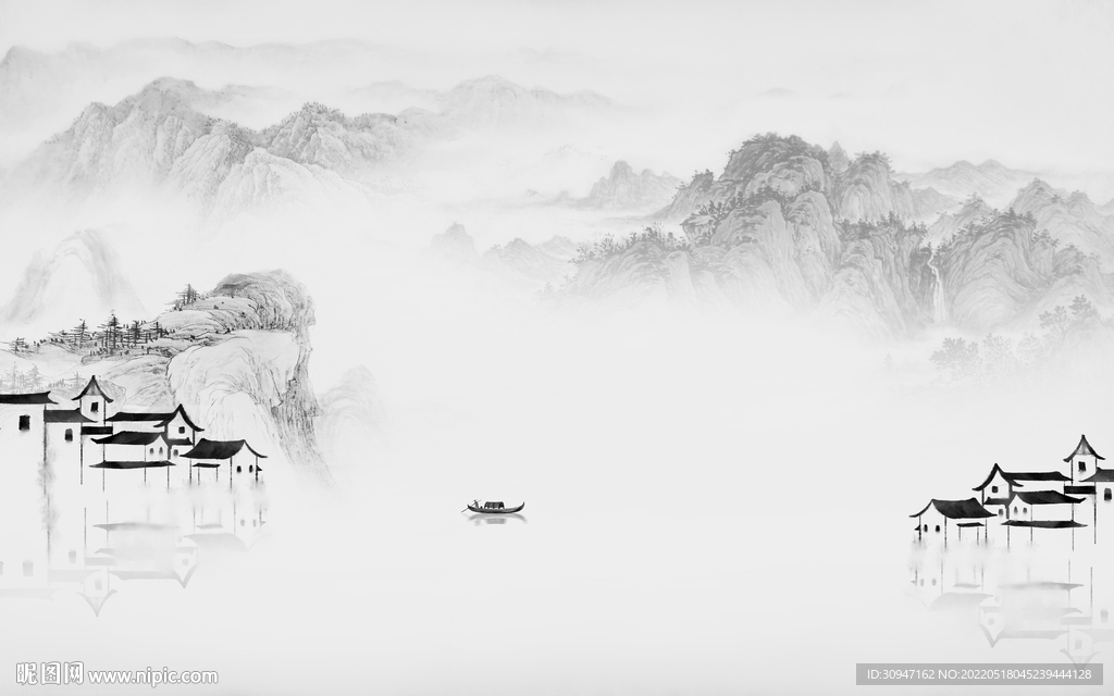 中式客厅灰山水画 TIF分层