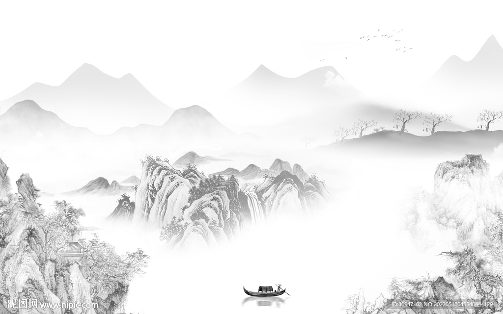 高雅客厅灰山水画 TIF分层