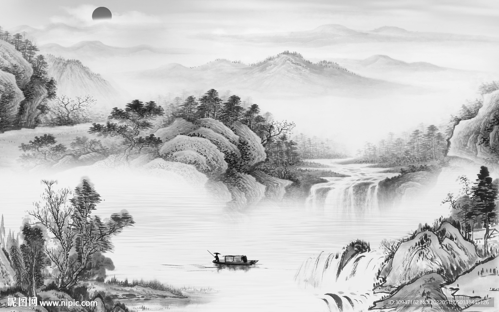 意境 客厅灰山水画 TIF分层