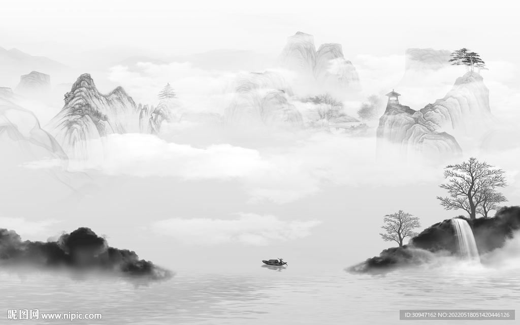 高端客厅灰山水画 TIF分层