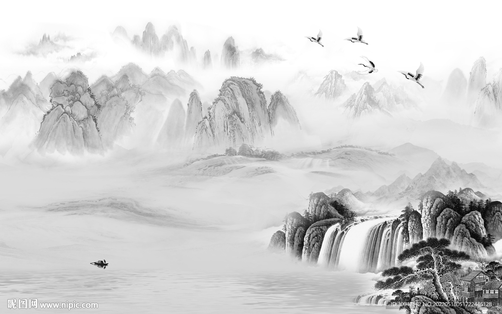 高档风景灰色山水 TIF分层