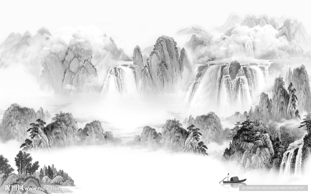 高清 客厅灰山水画 TIF分层